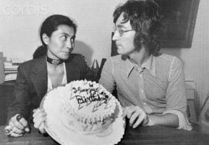 John Lennon and Yoko Ono with Birthday Cake