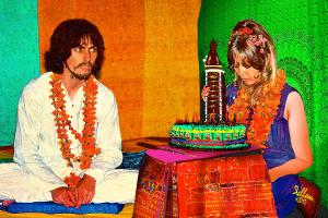 1968, in India. That's actually a cake for Pattie Boyd, whose birthday was a three weeks after George's.