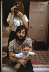 Paul, Linda and Mary McCartney in the bathroom, 1969. The window is out of the frame.