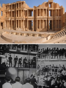 Coliseums real (Sabratha, top) and fabricated (Rediffusion's Wembley Park studio)